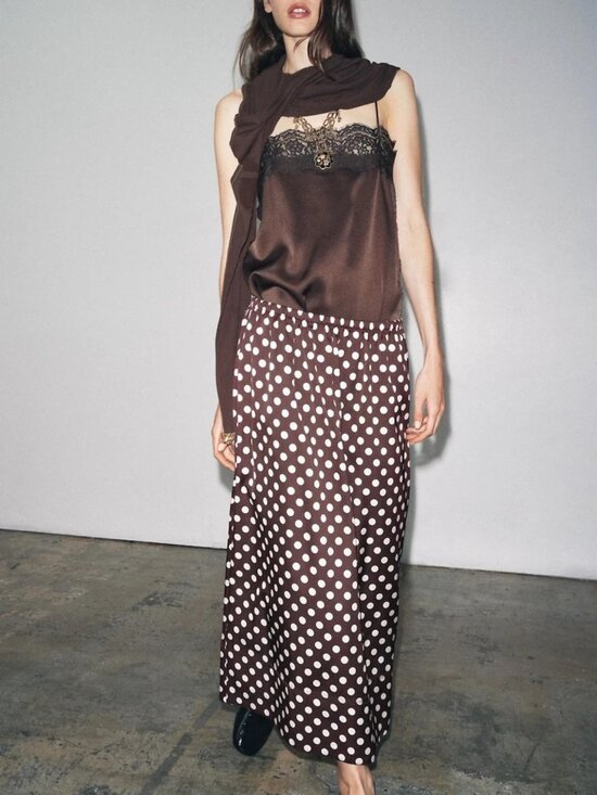 Zara Dresses & Skirts - NEW Zara Maroon Polka Dot Midi Skirt Size Small 36343